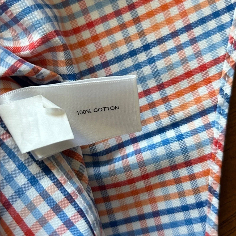 Orvis men’s bright crisp, blue orange plaid pinstripe button down collar size M‌ - Picture 8 of 9